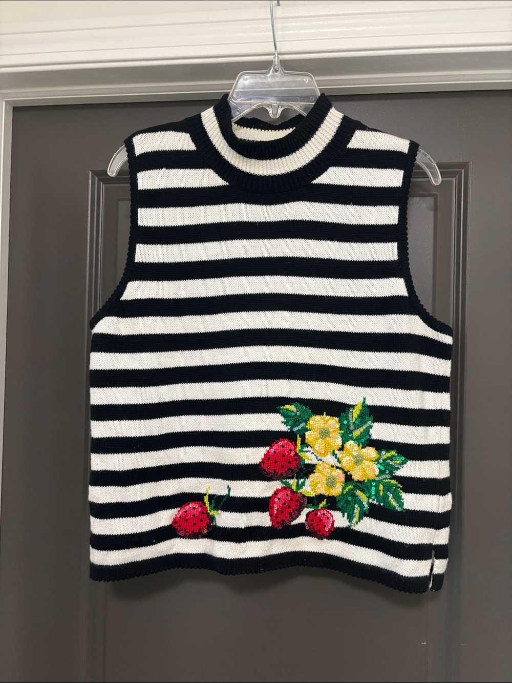 Marisa Christina black striped strawberry sweater PL
